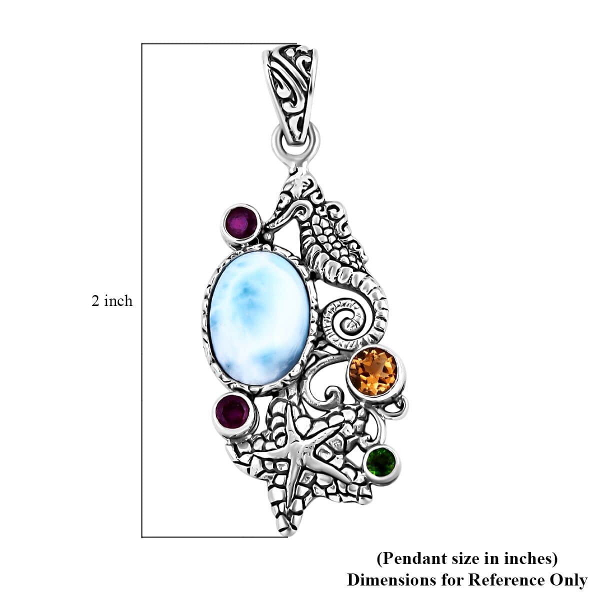 Bali Legacy Larimar and Multi Gemstone Seahorse and Starfish Pendant in Sterling Silver 8.00 ctw image number 5