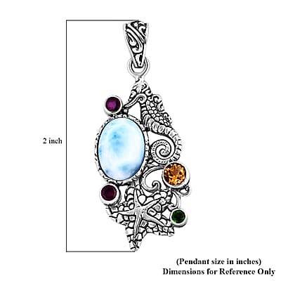 Bali Legacy Larimar and Multi Gemstone Seahorse and Starfish Pendant without Chain in Sterling Silver 8.00 ctw