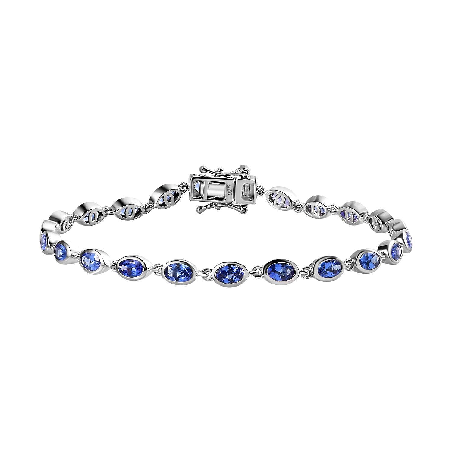 Tanzanite 5.28 ctw Bracelet in Rhodium Over Sterling Silver (7.50 In)