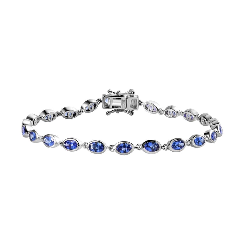 Tanzanite 5.28 ctw Bracelet in Rhodium Over Sterling Silver (7.50 In)