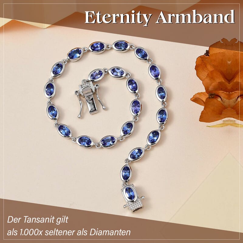 Tanzanite 5.28 ctw Bracelet in Rhodium Over Sterling Silver (7.50 In)