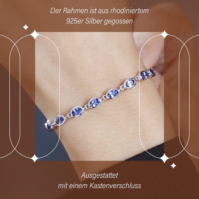 Tanzanite 5.28 ctw Bracelet in Rhodium Over Sterling Silver (7.50 In)