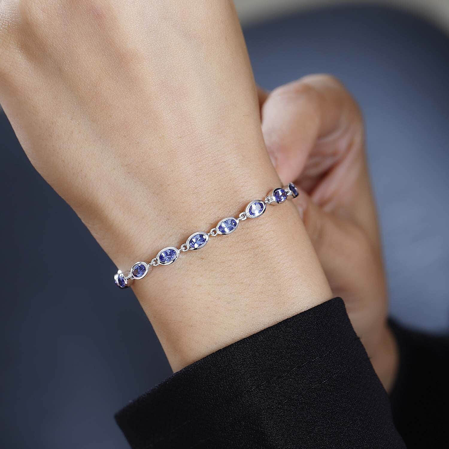 Tanzanite 5.28 ctw Bracelet in Rhodium Over Sterling Silver (7.50 In)
