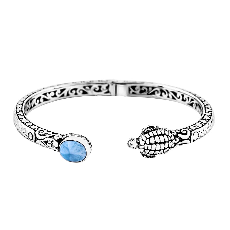 Bali Legacy Larimar Turtle Cuff Bracelet in Sterling Silver (7.25 In) 3.20 ctw