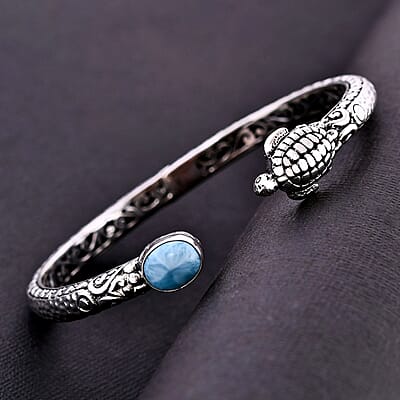 Bali Legacy Larimar Turtle Cuff Bracelet in Sterling Silver (7.25 In) 3.20 ctw