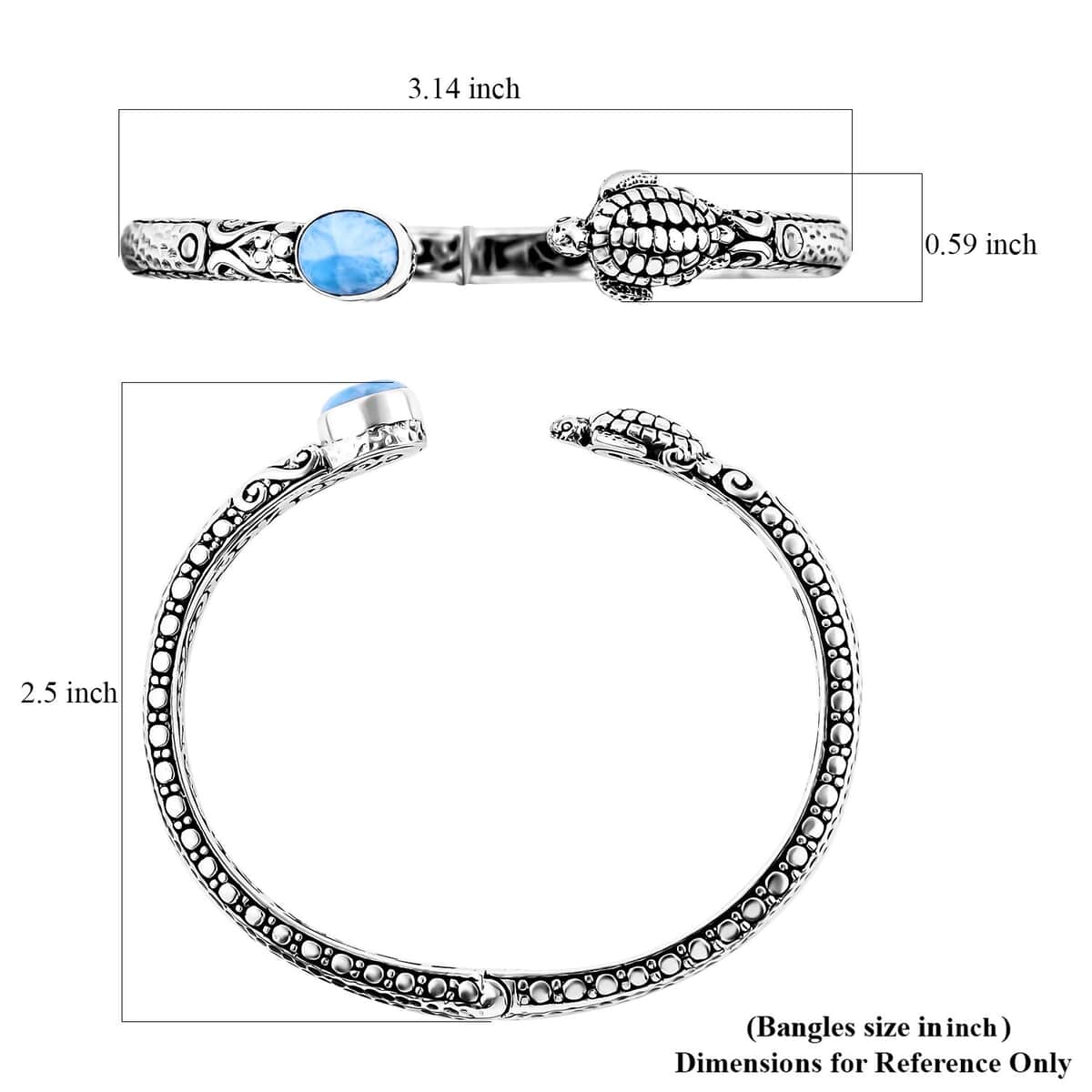 Bali Legacy Larimar Turtle Cuff Bracelet in Sterling Silver (7.25 In) 3.20 ctw image number 5