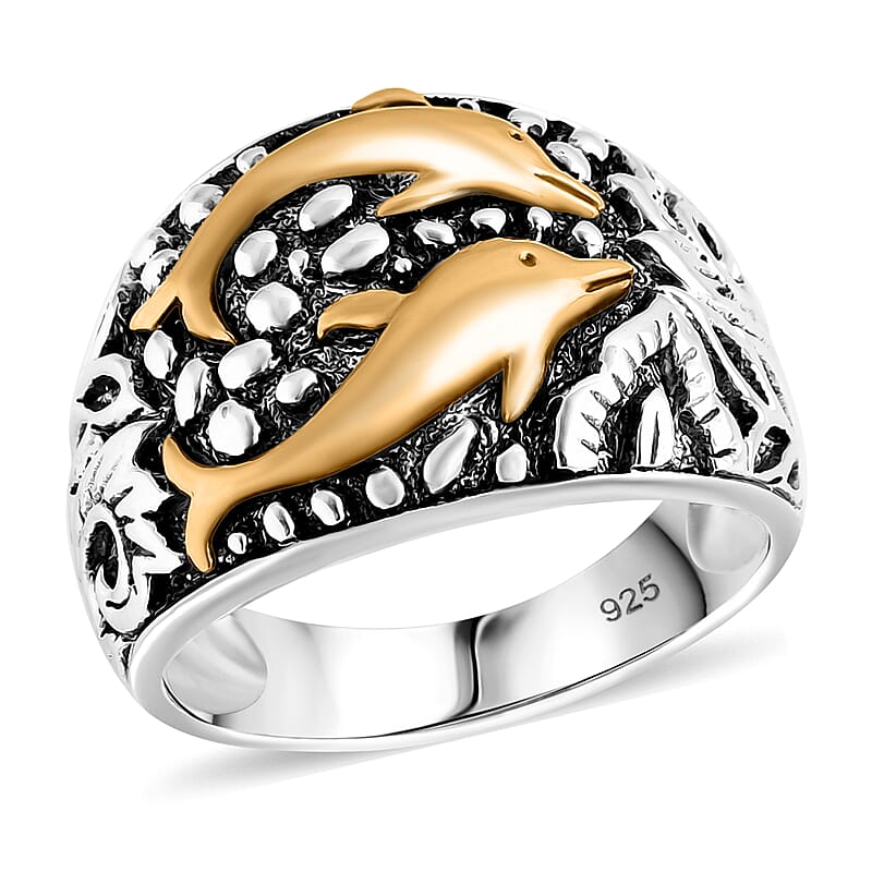 Dolphin Ring in Vermeil Yellow Gold Over and Sterling Silver (Size 10.0) 7.70 Grams