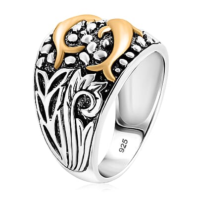 Dolphin Ring in Vermeil Yellow Gold Over and Sterling Silver (Size 10.0) 7.70 Grams
