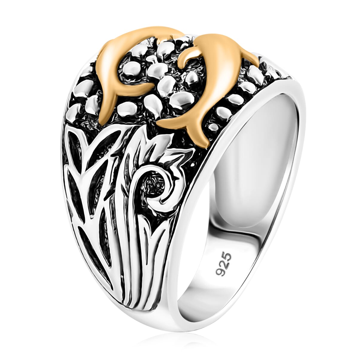 Dolphin Ring in Vermeil Yellow Gold Over and Sterling Silver (Size 11.0) 7.70 Grams image number 3
