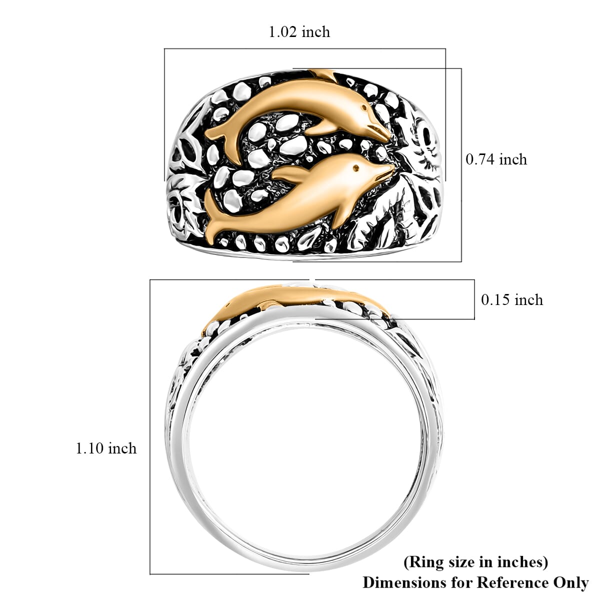 Dolphin Ring in Vermeil Yellow Gold Over and Sterling Silver (Size 11.0) 7.70 Grams image number 5