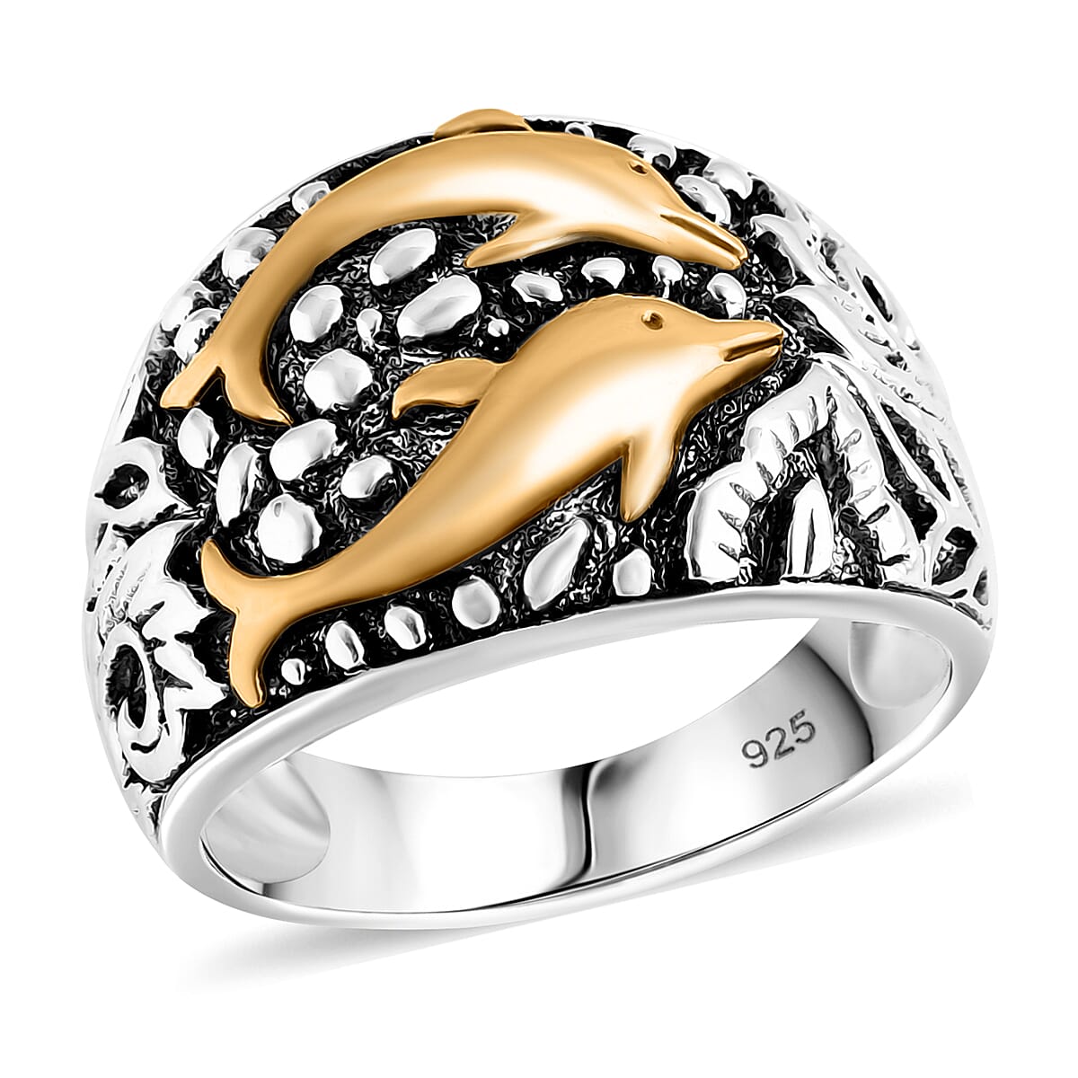 Dolphin Ring in Vermeil Yellow Gold Over and Sterling Silver (Size 5.0) 7.70 Grams image number 0