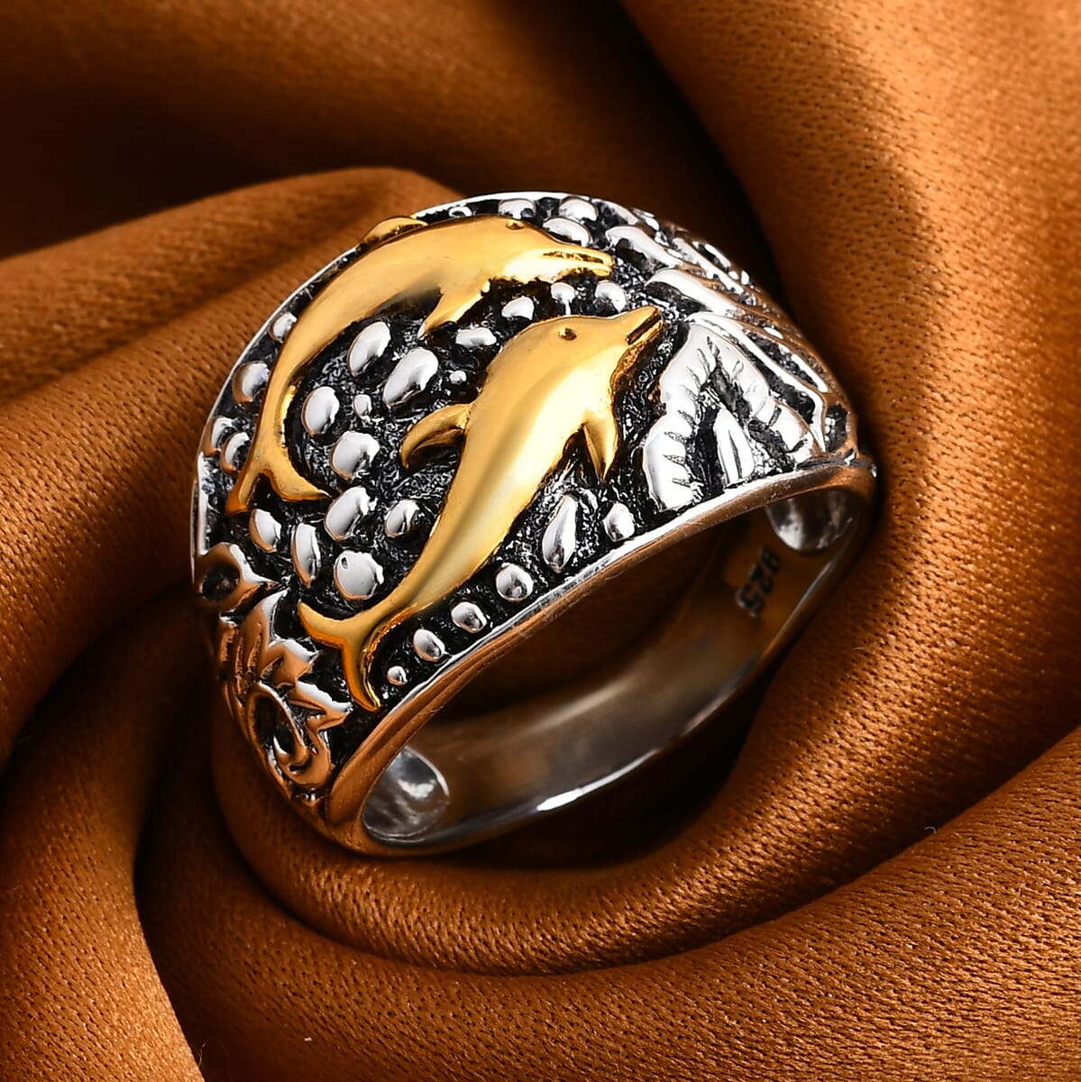 Dolphin Ring in Vermeil Yellow Gold Over and Sterling Silver (Size 6.0) 7.70 Grams image number 1