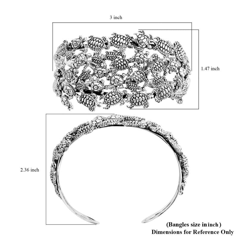 D'Joy Bali Legacy Turtle Cuff Bracelet in Sterling Silver (7.25 In) 35.25 Grams