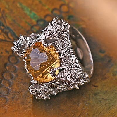 Bali Legacy Starburst Cut Brazilian Citrine 12.25 ctw Dragon Ring in Sterling Silver (Size 10.0)