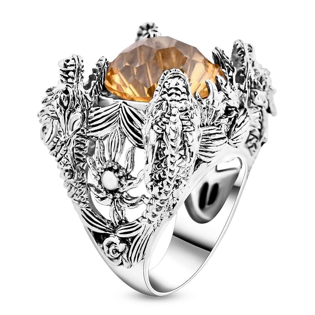 Bali Legacy Starburst Cut Brazilian Citrine 12.25 ctw Dragon Ring in Sterling Silver (Size 10.0) image number 3