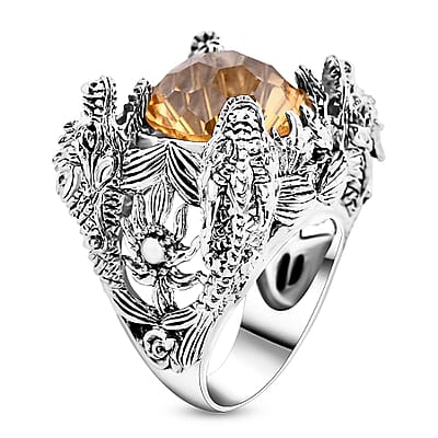 Bali Legacy Starburst Cut Brazilian Citrine 12.25 ctw Dragon Ring in Sterling Silver (Size 10.0)