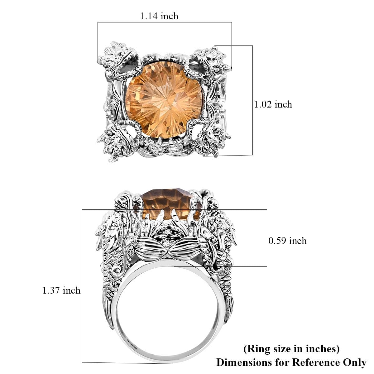 Bali Legacy Starburst Cut Brazilian Citrine 12.25 ctw Dragon Ring in Sterling Silver (Size 10.0) image number 5