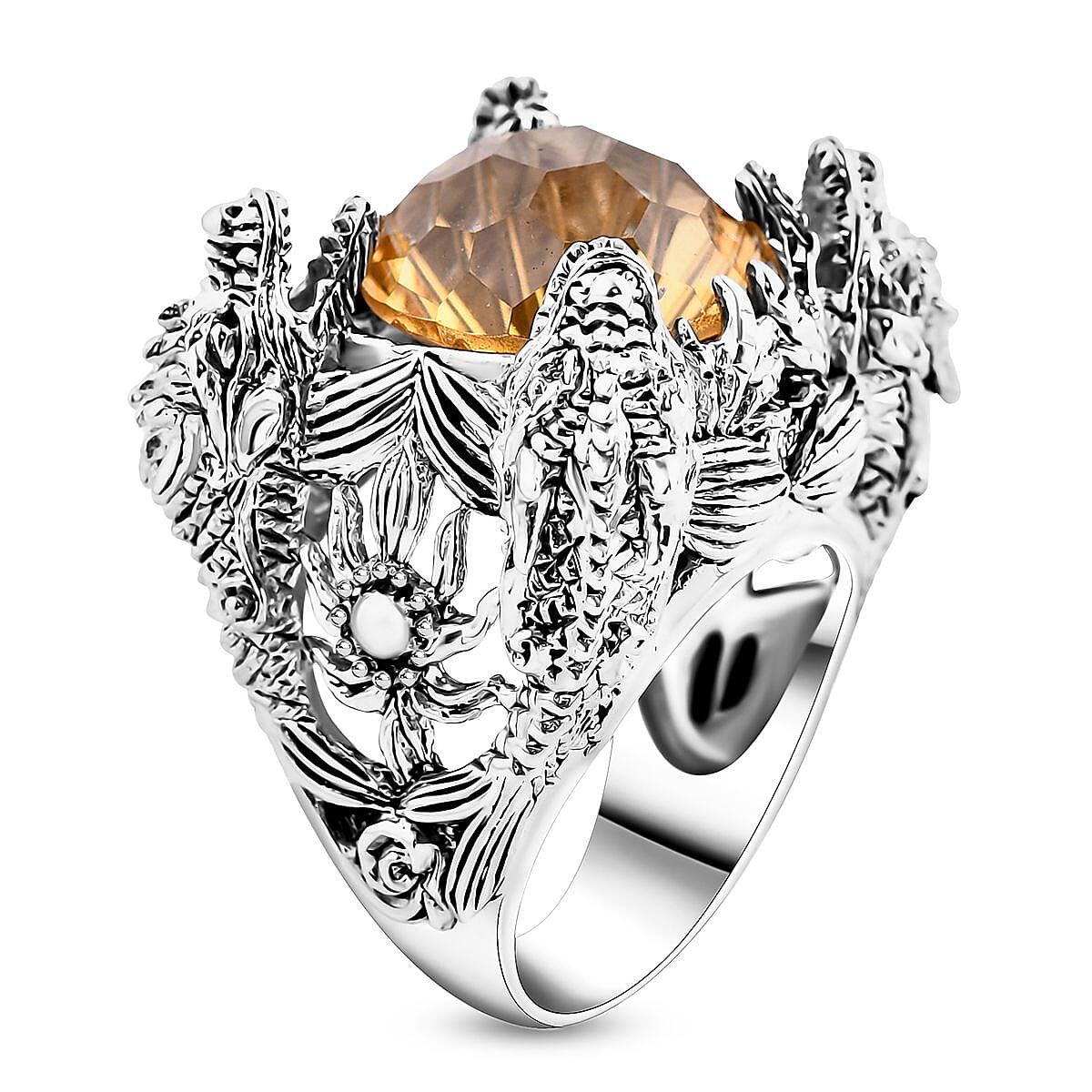 Bali Legacy Starburst Cut Brazilian Citrine 12.25 ctw Dragon Ring in Sterling Silver (Size 6.0) image number 3