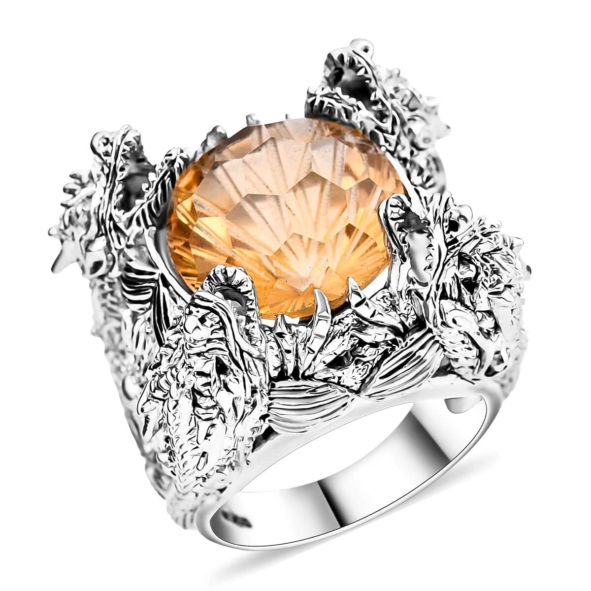 Bali Legacy Starburst Cut Brazilian Citrine 12.25 ctw Dragon Ring in Sterling Silver (Size 8.0) image number 0