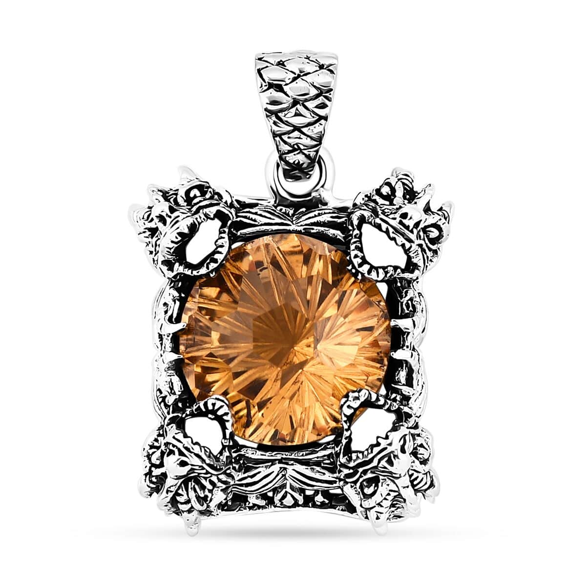 Bali Legacy Starburst Cut Brazilian Citrine 12.10 ctw Dragon Pendant in Sterling Silver  image number 0