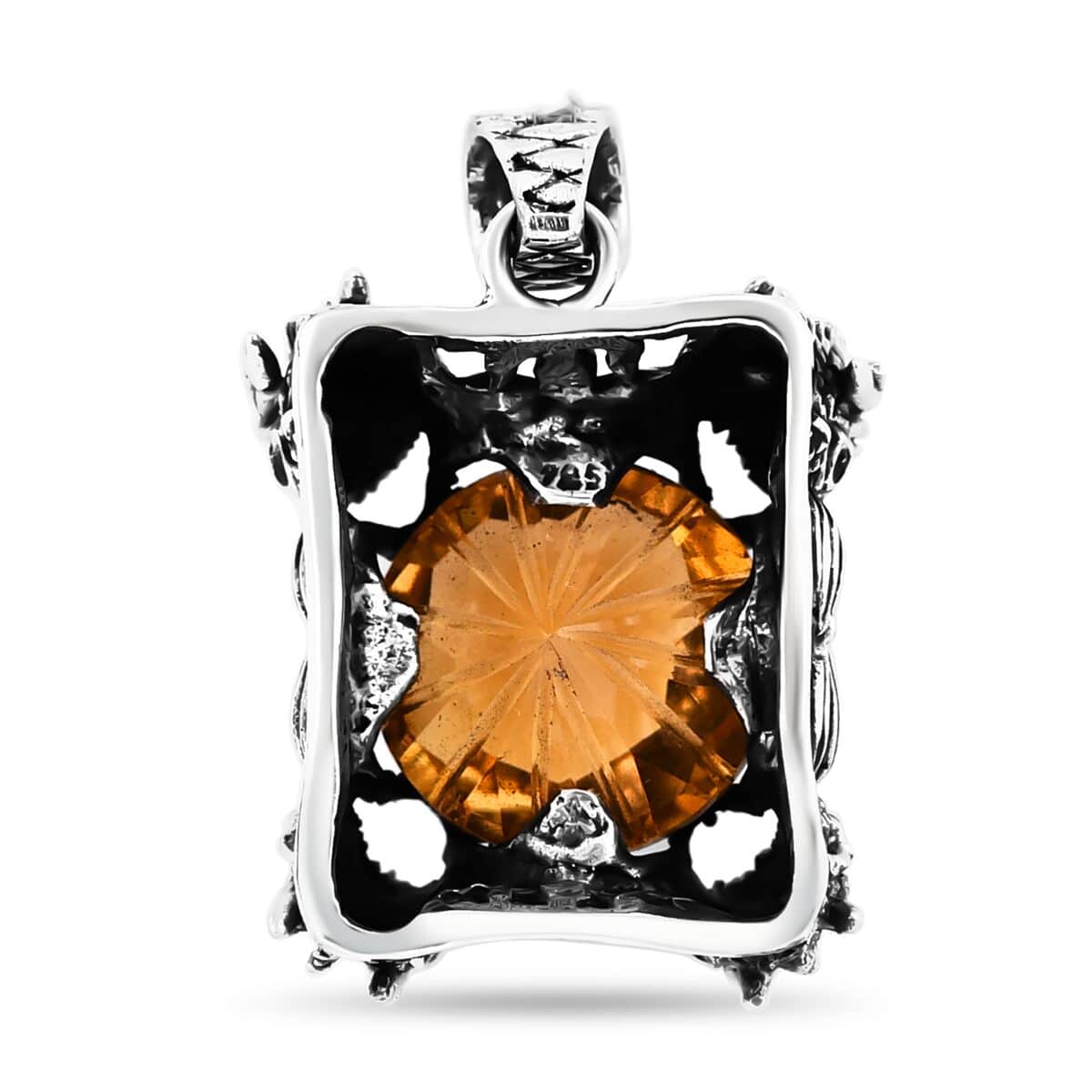 Bali Legacy Starburst Cut Brazilian Citrine 12.10 ctw Dragon Pendant in Sterling Silver  image number 4