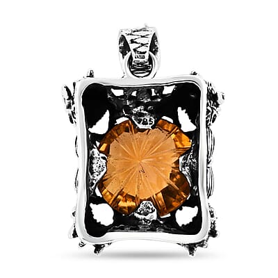 Bali Legacy Starburst Cut Brazilian Citrine 12.10 ctw Dragon Pendant in Sterling Silver 