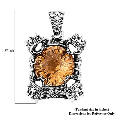 Bali Legacy Starburst Cut Brazilian Citrine 12.10 ctw Dragon Pendant in Sterling Silver 