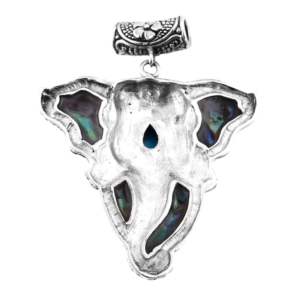 Bali Legacy Abalone Shell and Sleeping Beauty Turquoise 0.85 ctw Elephant Pendant in Sterling Silver image number 3