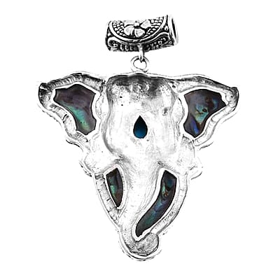 Bali Legacy Abalone Shell and Sleeping Beauty Turquoise 0.85 ctw Elephant Pendant without Chain in Sterling Silver
