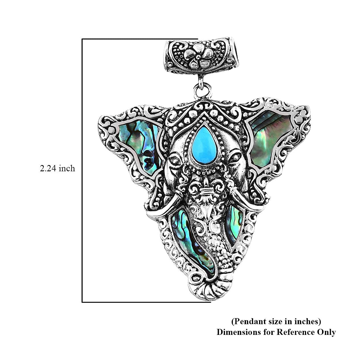 Bali Legacy Abalone Shell and Sleeping Beauty Turquoise 0.85 ctw Elephant Pendant without Chain in Sterling Silver