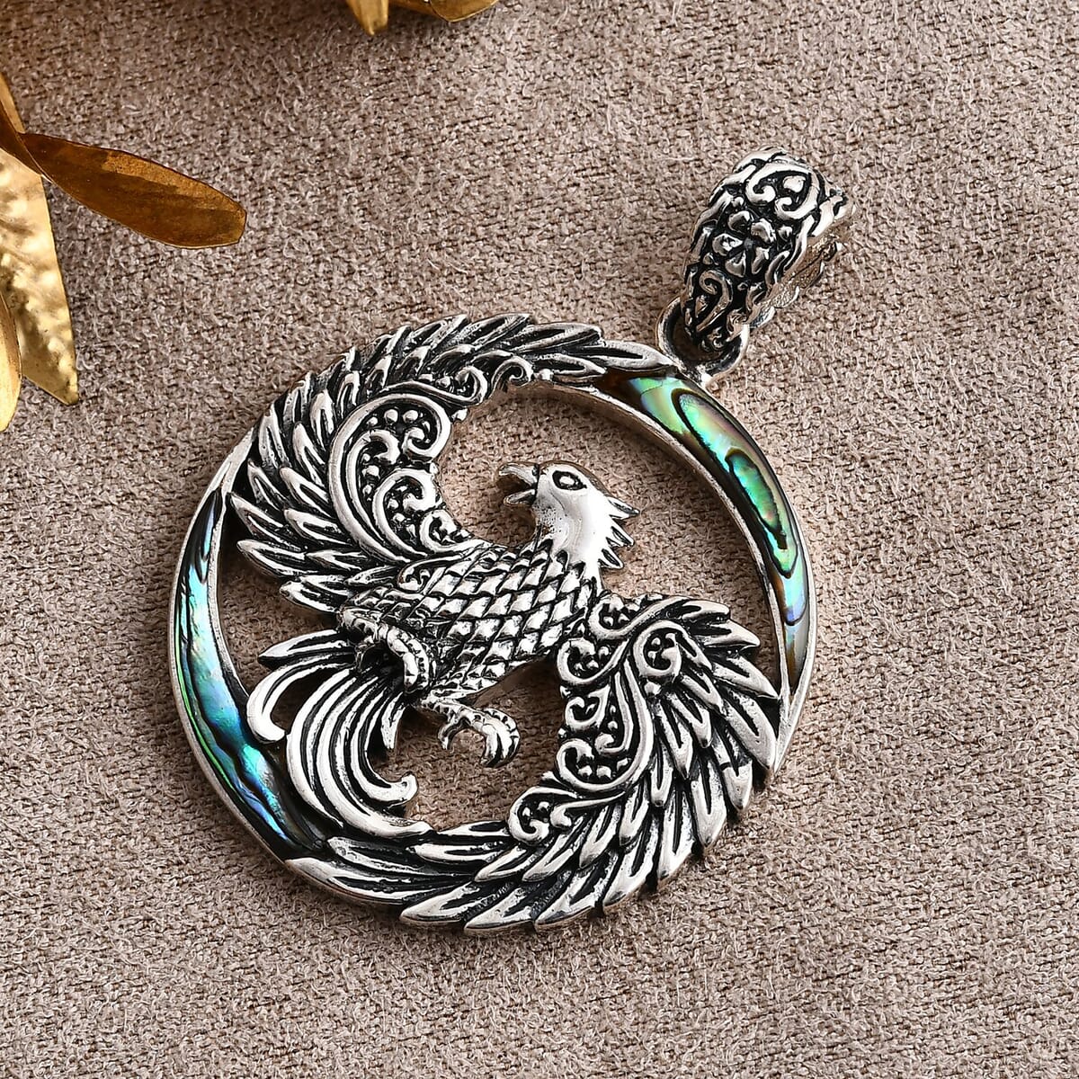Bali Legacy Abalone Shell Phoenix Pendant in Sterling Silver image number 1