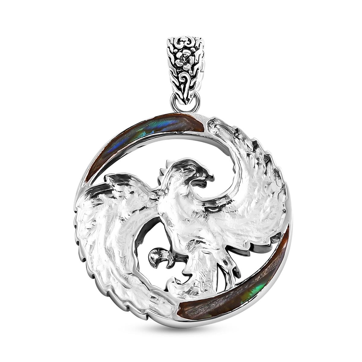 Bali Legacy Abalone Shell Phoenix Pendant in Sterling Silver image number 4