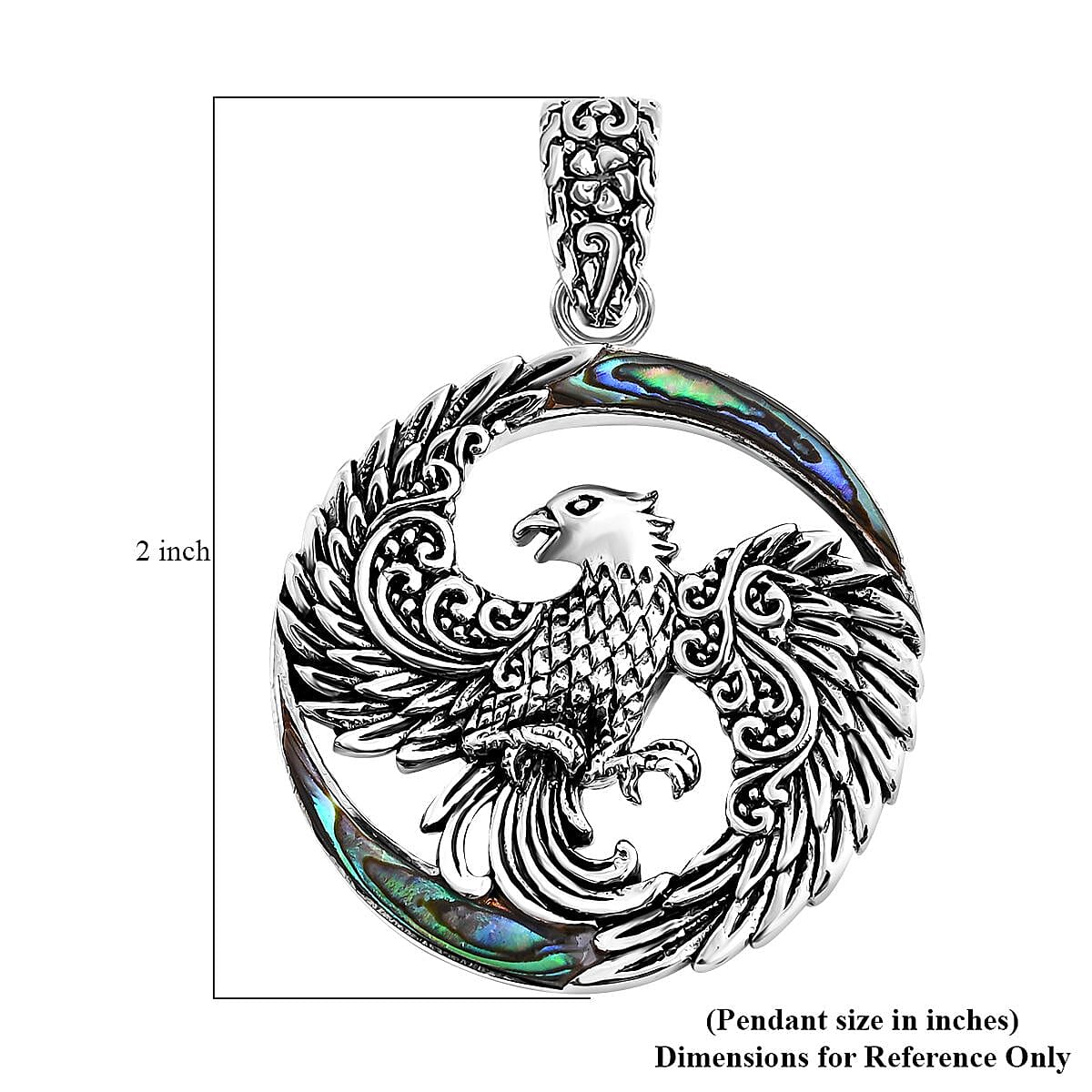 Bali Legacy Abalone Shell Phoenix Pendant without Chain in Sterling Silver
