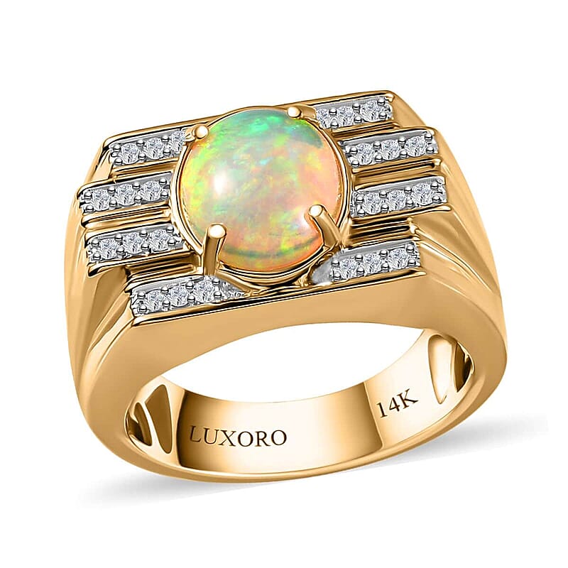 Luxoro AAA Ethiopian Welo Opal and G-H I2 Diamond 2.25 ctw Ring in 14K Yellow Gold (Size 10.0) 14.60 Grams