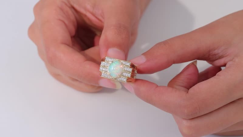 Luxoro 14K Yellow Gold AAA Ethiopian Welo Opal, Diamond (G-H, I2) Ring (Size 10.0) (14.60 g) 2.25 ctw
