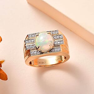 Luxoro AAA Ethiopian Welo Opal and G-H I2 Diamond 2.25 ctw Ring in 14K Yellow Gold (Size 10.0) 14.60 Grams