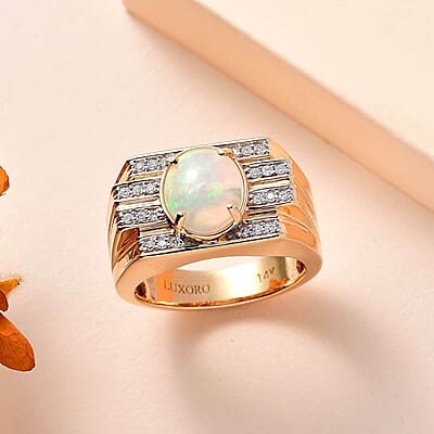 Luxoro AAA Ethiopian Welo Opal and G-H I2 Diamond 2.25 ctw Ring in 14K Yellow Gold (Size 10.0) 14.60 Grams