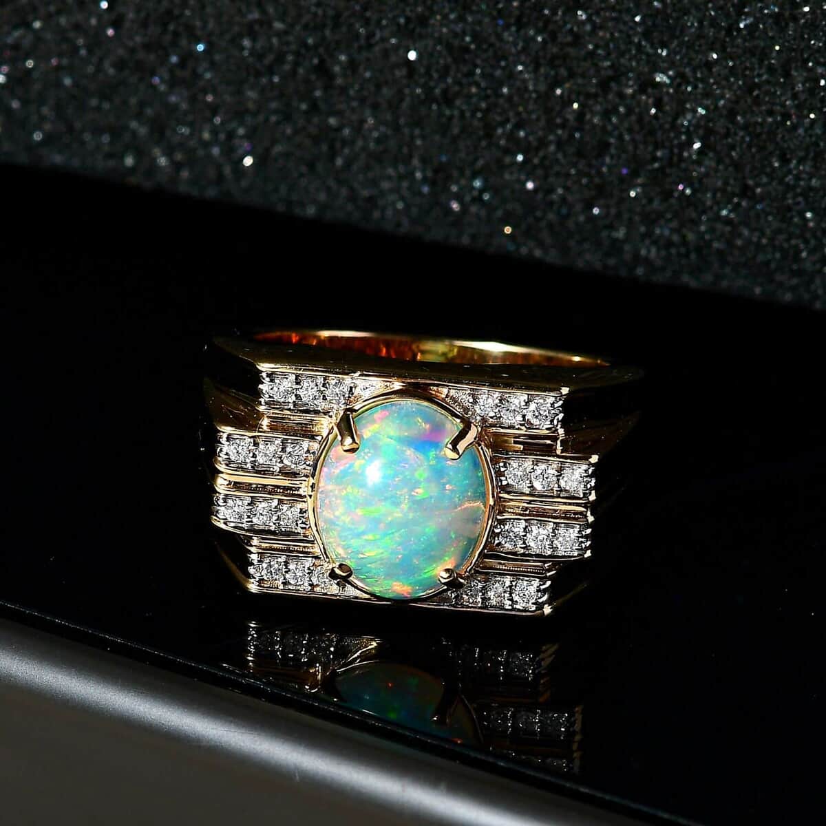 Luxoro AAA Ethiopian Welo Opal and G-H I2 Diamond 2.25 ctw Ring in 14K Yellow Gold (Size 10.0) 14.60 Grams image number 2