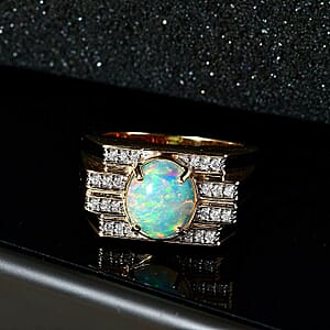 Luxoro AAA Ethiopian Welo Opal and G-H I2 Diamond 2.25 ctw Ring in 14K Yellow Gold (Size 10.0) 14.60 Grams