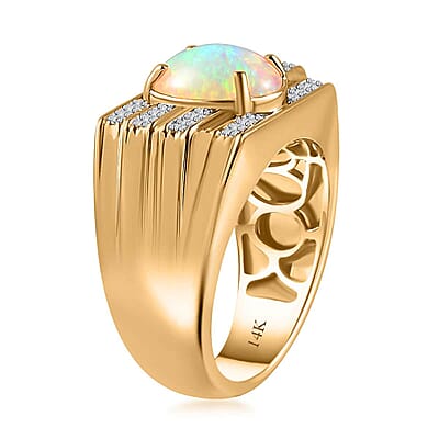 Luxoro AAA Ethiopian Welo Opal and G-H I2 Diamond 2.25 ctw Ring in 14K Yellow Gold (Size 10.0) 14.60 Grams