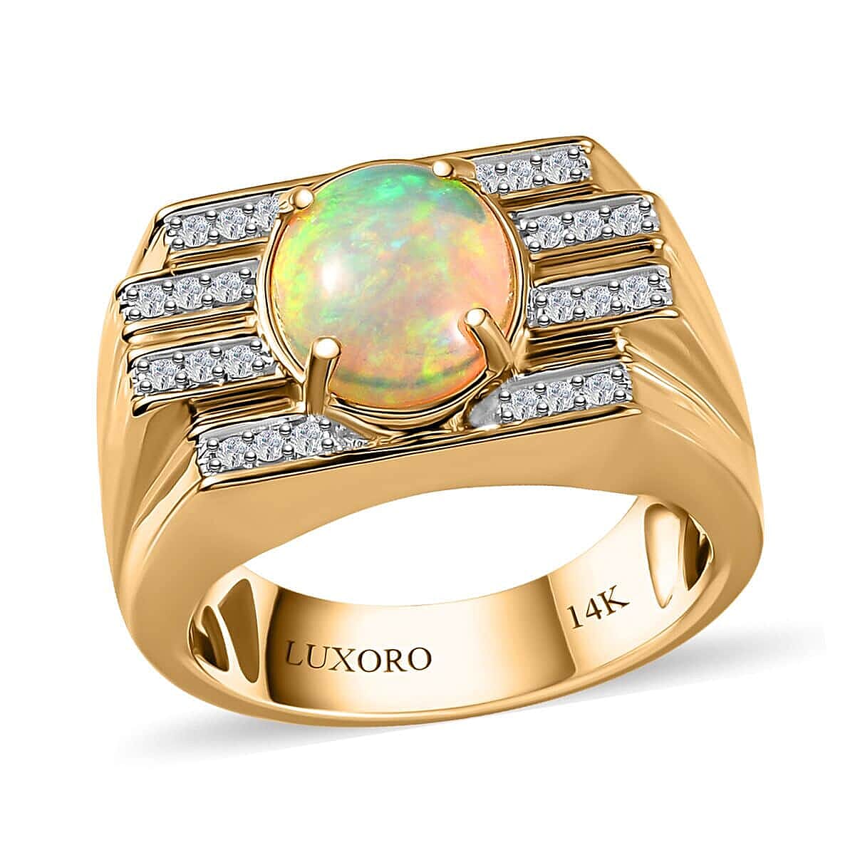Luxoro AAA Ethiopian Welo Opal and G-H I2 Diamond 2.25 ctw Ring in 14K Yellow Gold (Size 11.0) 14.60 Grams