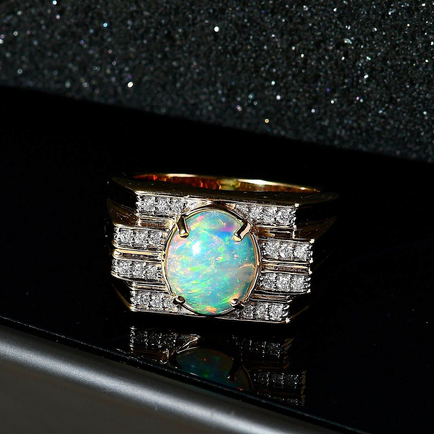 Luxoro AAA Ethiopian Welo Opal and G-H I2 Diamond 2.25 ctw Ring in 14K Yellow Gold (Size 11.0) 14.60 Grams
