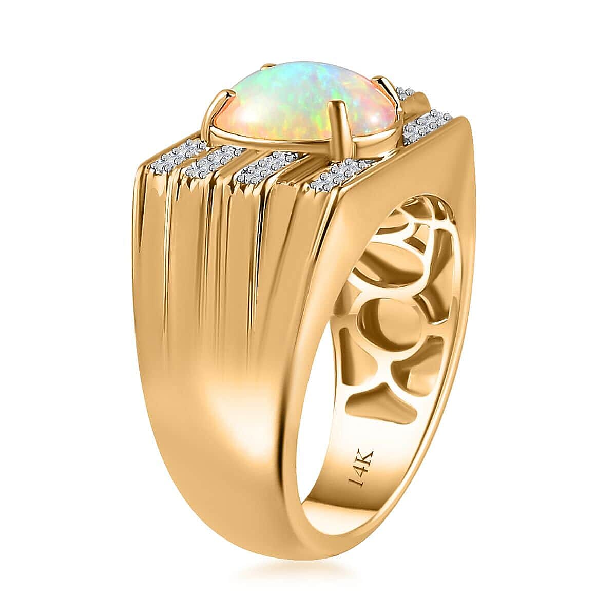 Luxoro AAA Ethiopian Welo Opal and G-H I2 Diamond 2.25 ctw Ring in 14K Yellow Gold (Size 11.0) 14.60 Grams