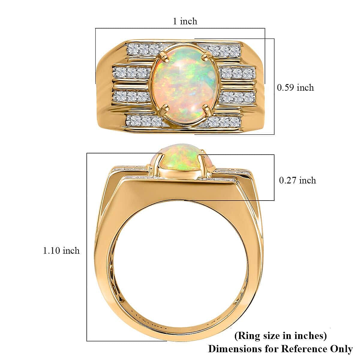Luxoro AAA Ethiopian Welo Opal and G-H I2 Diamond 2.25 ctw Ring in 14K Yellow Gold (Size 11.0) 14.60 Grams