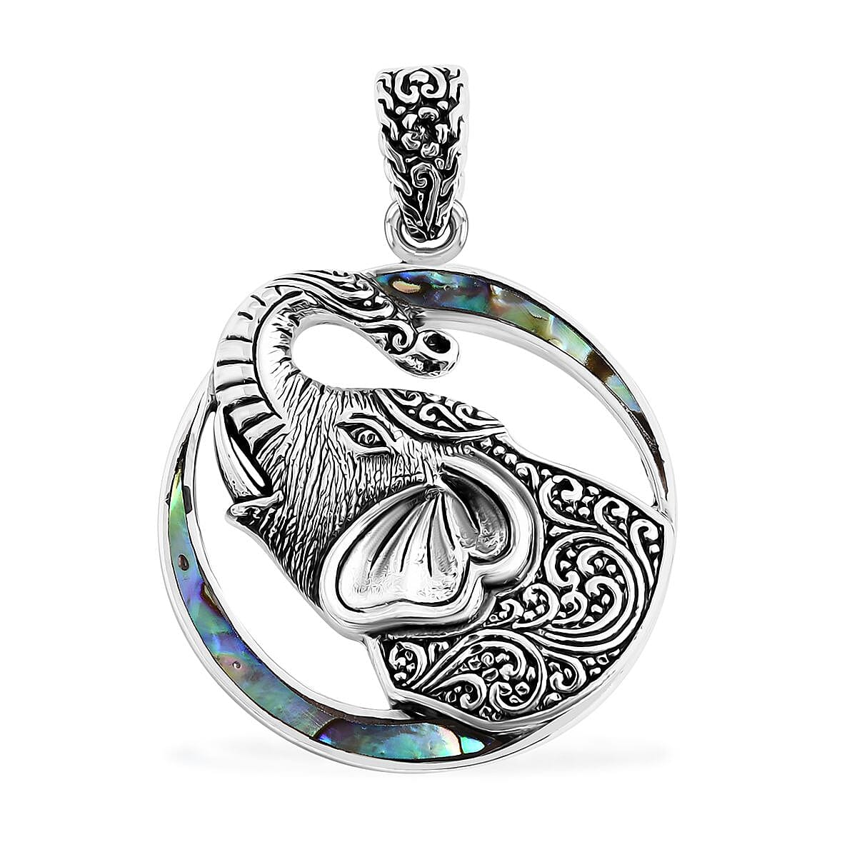 Value Buy Bali Legacy Abalone Shell Elephant Pendant without Chain in Sterling Silver image number 0