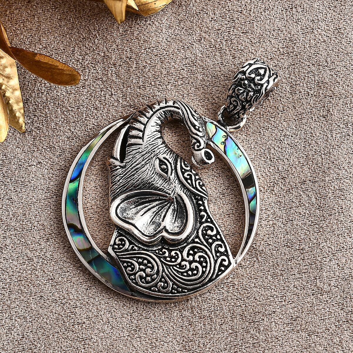 Value Buy Bali Legacy Abalone Shell Elephant Pendant without Chain in Sterling Silver image number 1