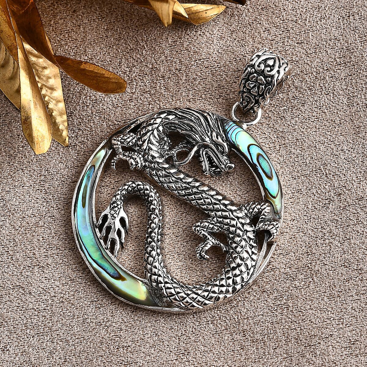 Value Buy Bali Legacy Abalone Shell Dragon Pendant without Chain in Sterling Silver image number 1