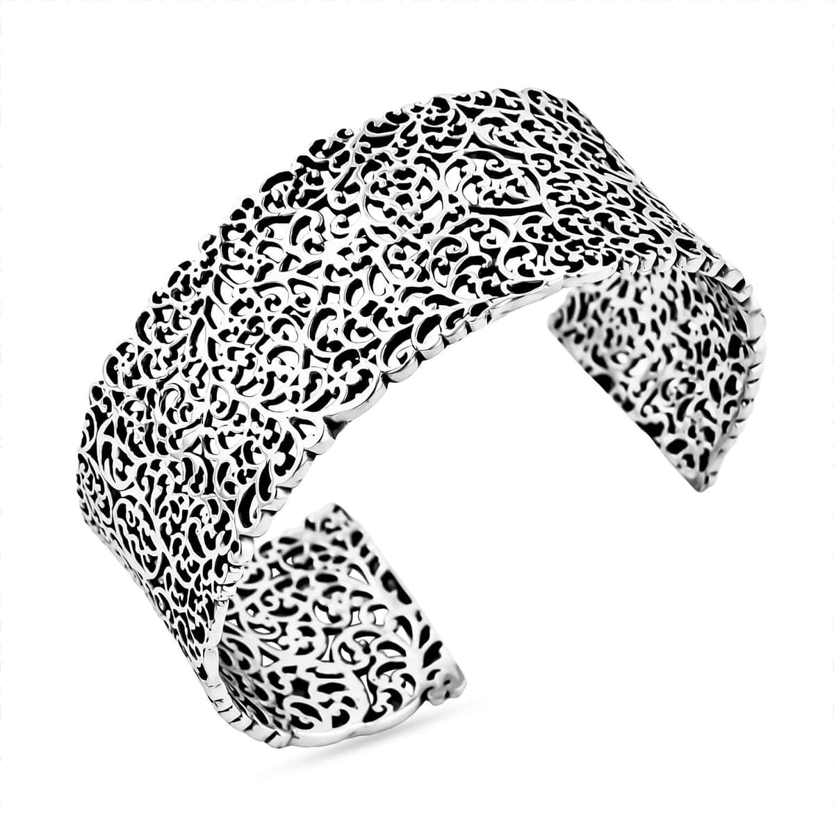 Bali Legacy Sterling Silver Filigree Cuff Bracelet (7.25 In) 42.50 Grams image number 4