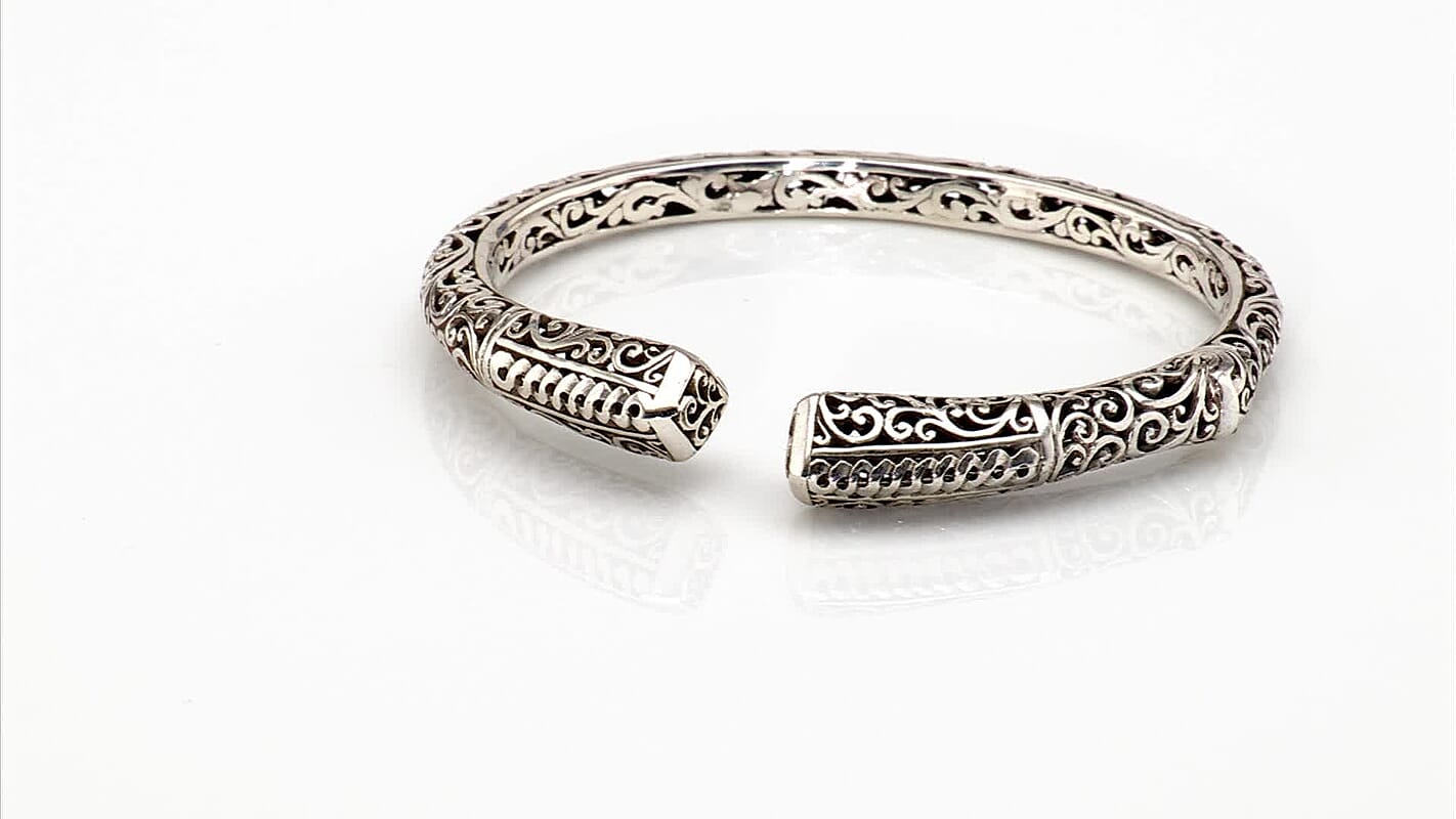 Bali Legacy Filigree Cuff Bracelet in Sterling Silver (7.25n) 20.65 Grams