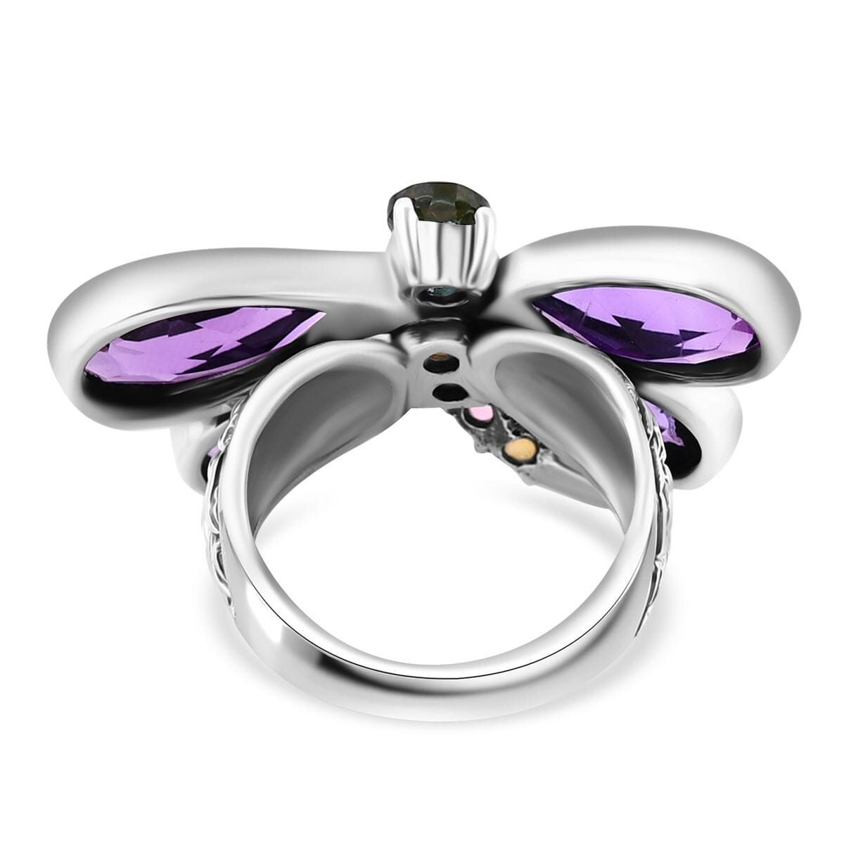 Bali Legacy African Amethyst and Multi-Tourmaline 9.25 ctw Dragonfly Ring in Sterling Silver (Size 10.0) image number 4